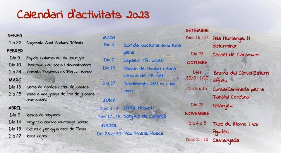 Calendari d'activitats 2023.